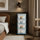FUNKOL White Blue Plastic 4-Layer Storage Cabinet with Wheels