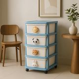 FUNKOL 15.75 in. W x 13.39 in. D x 31.50 in. H White and Blue Plastic 4-Layer Floor Drawer Cabinet with Cartoon Handles
