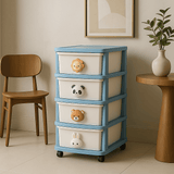FUNKOL White Blue Plastic 4-Layer Storage Cabinet with Wheels