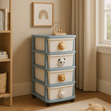 FUNKOL White Blue Plastic 4-Layer Storage Cabinet with Wheels