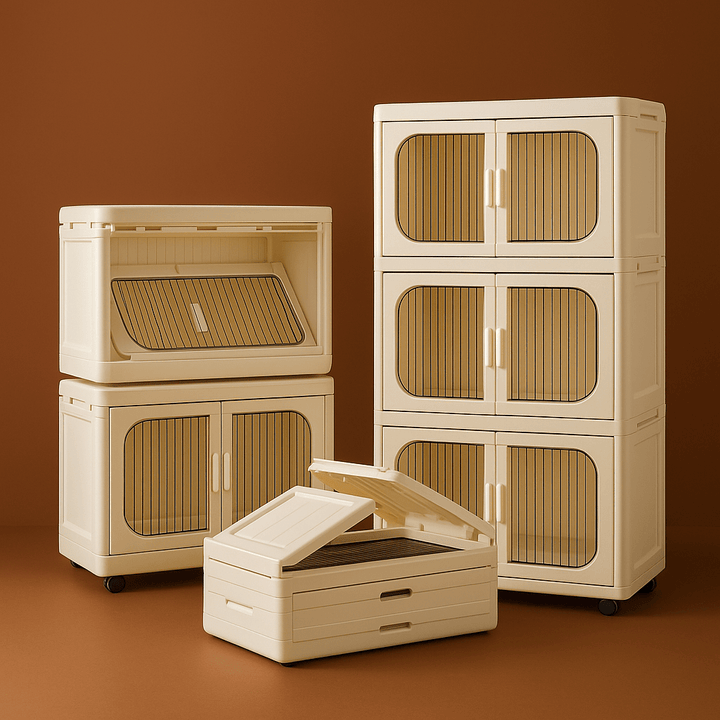 Adrinfly 3-Tier Folding Storage Cabinet with Wheels and Magnetic Door