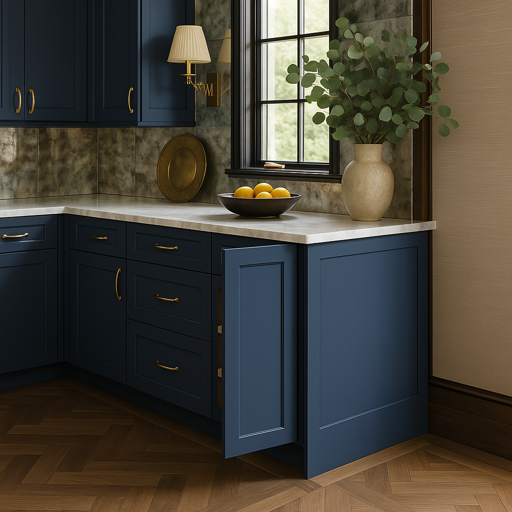 MILL'S PRIDE Richmond Valencia Blue Plywood Shaker Ready-to-Assemble Base Kitchen Cabinet, Soft Close, 9 in W x 24 in D x 34.5 in H