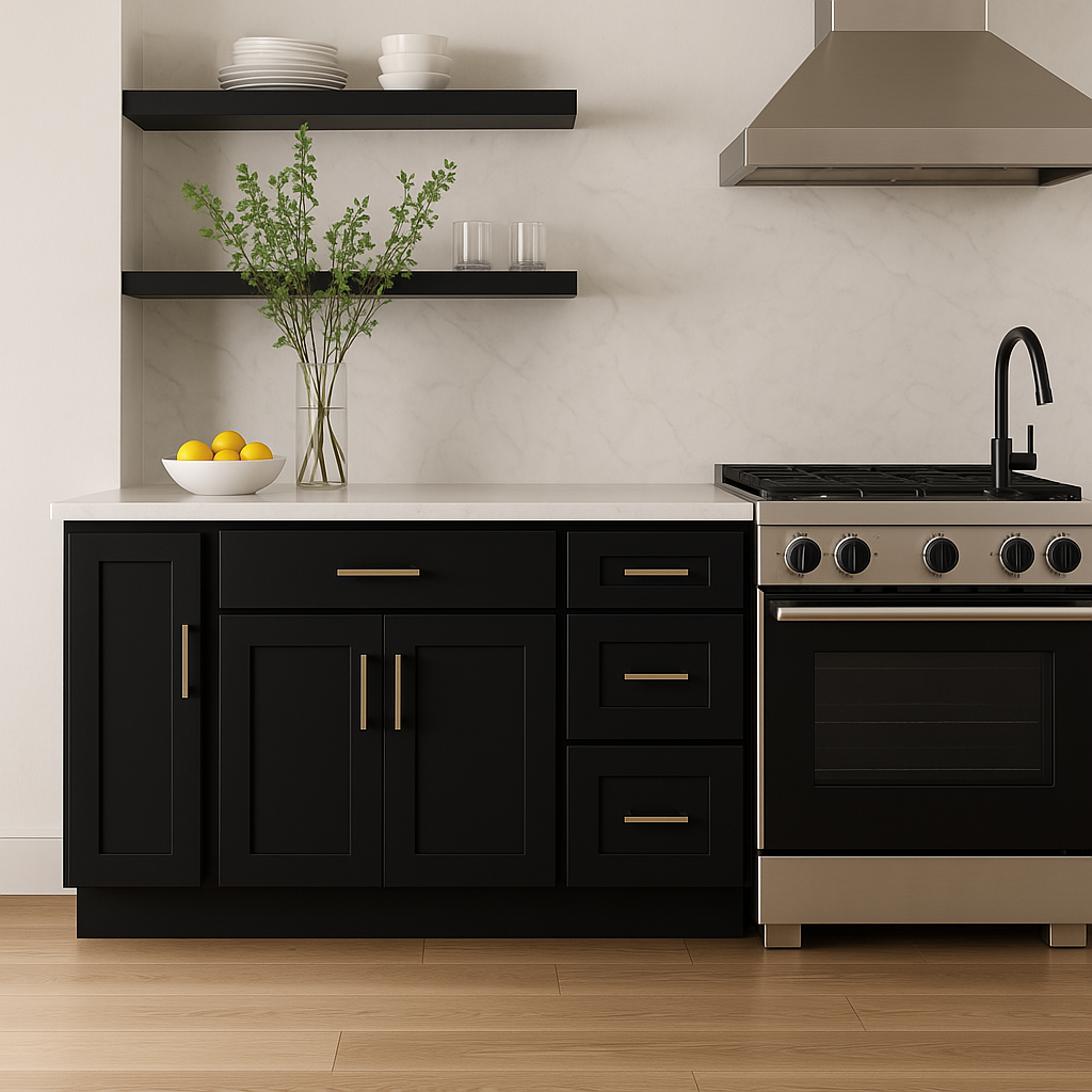 Hampton Bay Avondale Shaker Base Kitchen Cabinet, 9 in. W x 24 in. D x 34.5 in. H, Raven Black