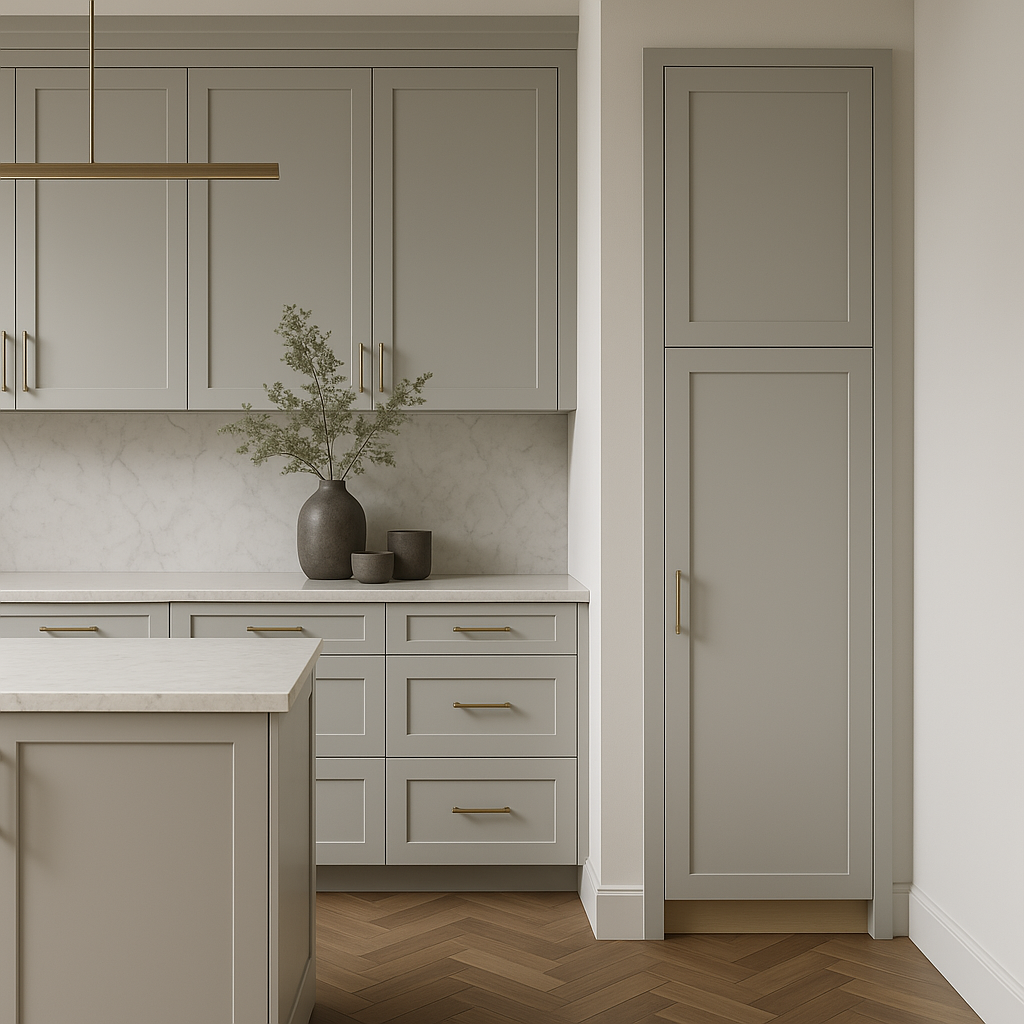 Hampton Bay Avondale Shaker Pantry Kitchen Cabinet, Dove Gray, 18x24x84 in.