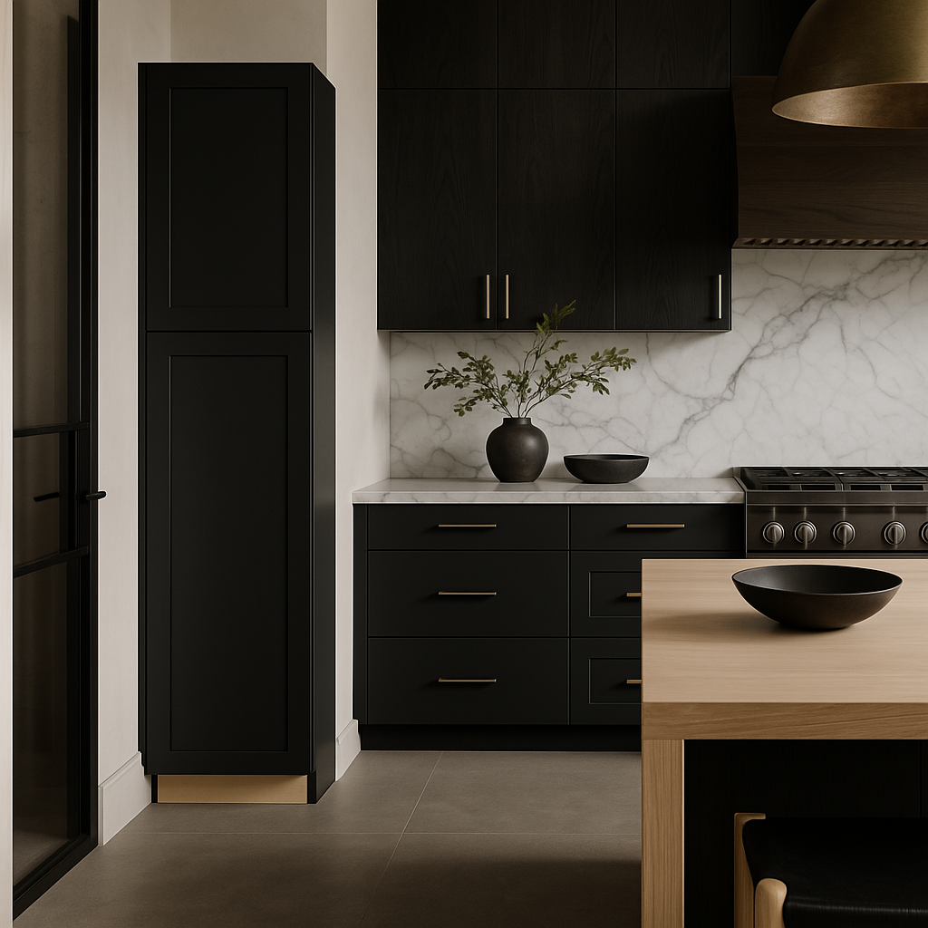 Hampton Bay Avondale 18 in. W x 24 in. D x 84 in. H Shaker Pantry Cabinet in Raven Black
