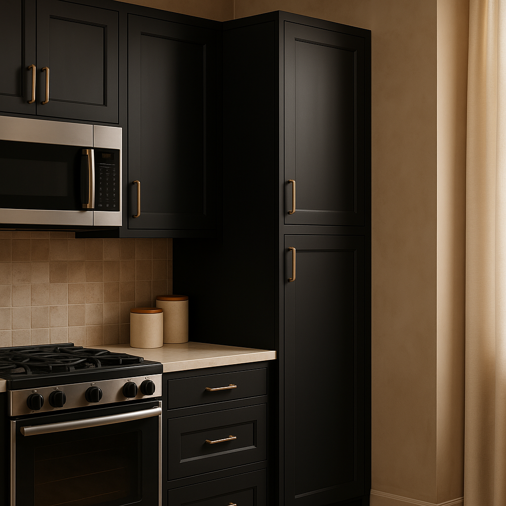 Hampton Bay Avondale 18 in. W x 24 in. D x 84 in. H Shaker Pantry Cabinet in Raven Black