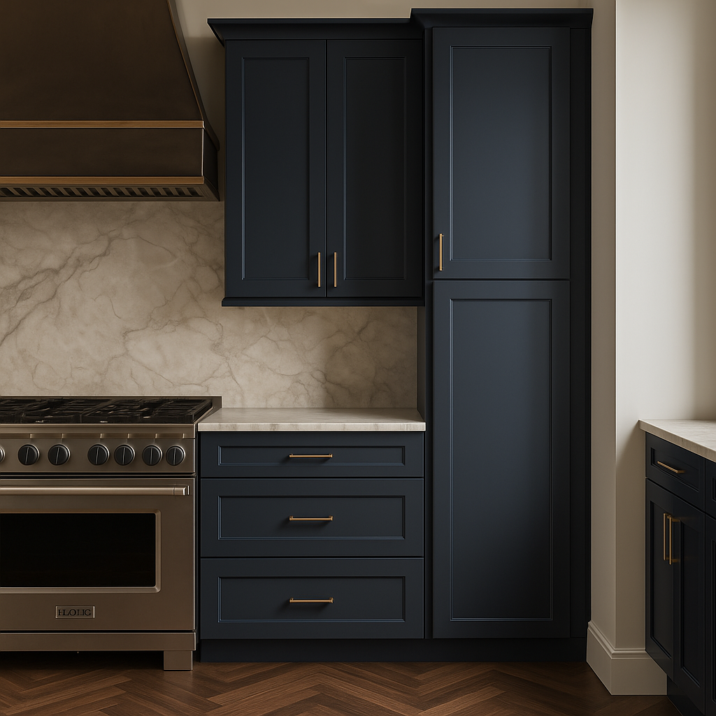 Hampton Bay Avondale Ink Blue Shaker Pantry Cabinet, 18x24x96