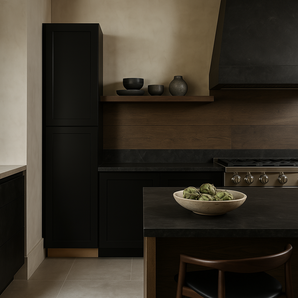 Hampton Bay Avondale 18 in. W x 24 in. D x 96 in. H Ready to Assemble Plywood Shaker Pantry Kitchen Cabinet in Raven Black