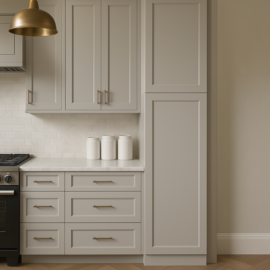 Hampton Bay Avondale Shaker Pantry Kitchen Cabinet, Dove Gray, 18x24x90 in.
