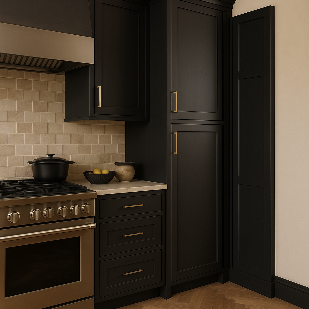 Hampton Bay Avondale 18 in. W x 24 in. D x 90 in. H Ready to Assemble Shaker Pantry Cabinet in Raven Black