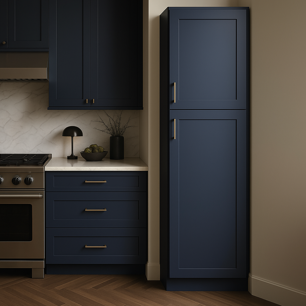 Hampton Bay Avondale 18x24x84 Shaker Pantry Cabinet in Ink Blue