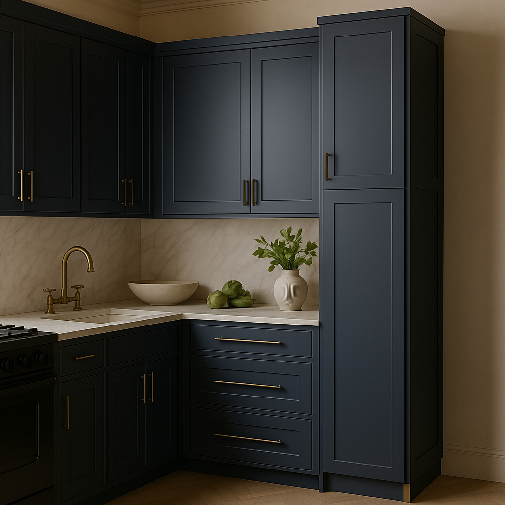 Hampton Bay Avondale 18x24x84 Shaker Pantry Cabinet in Ink Blue