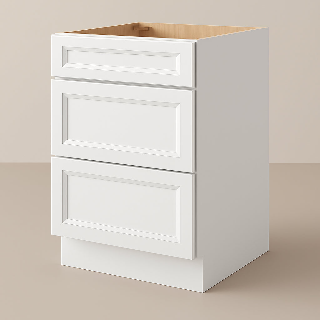 PELHAM & WHITE Keyport Shaker Drawer Base Kitchen Cabinet, Satin White, Ready to Assemble