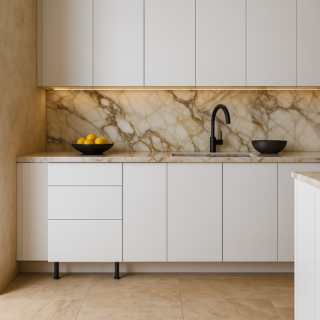 Cambridge Radiance White Gloss Slab Drawer Base Kitchen Cabinet