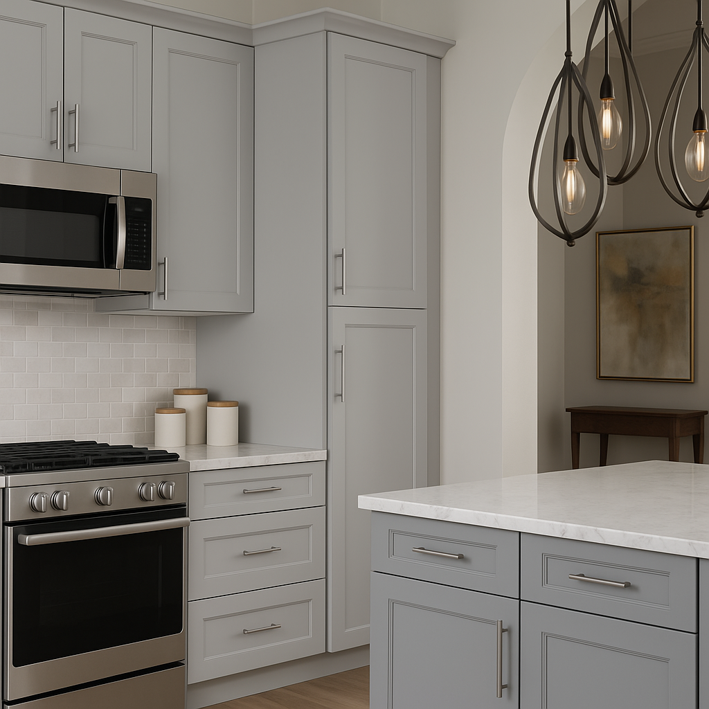 Hampton Bay Avondale Shaker Pantry Kitchen Cabinet, Dove Gray, 18x24x96