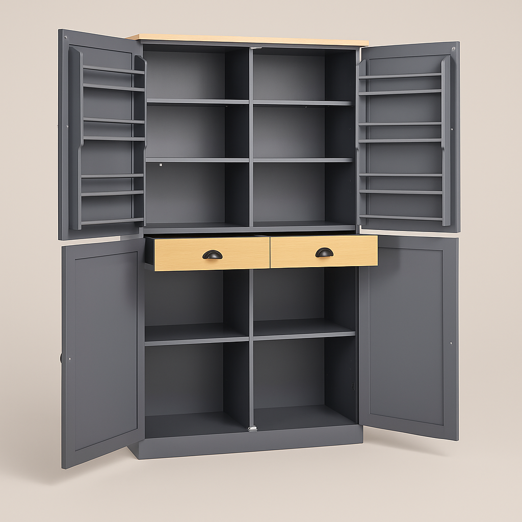 Runesay Gray MDF Kitchen Pantry Cabinet with 2 Drawers