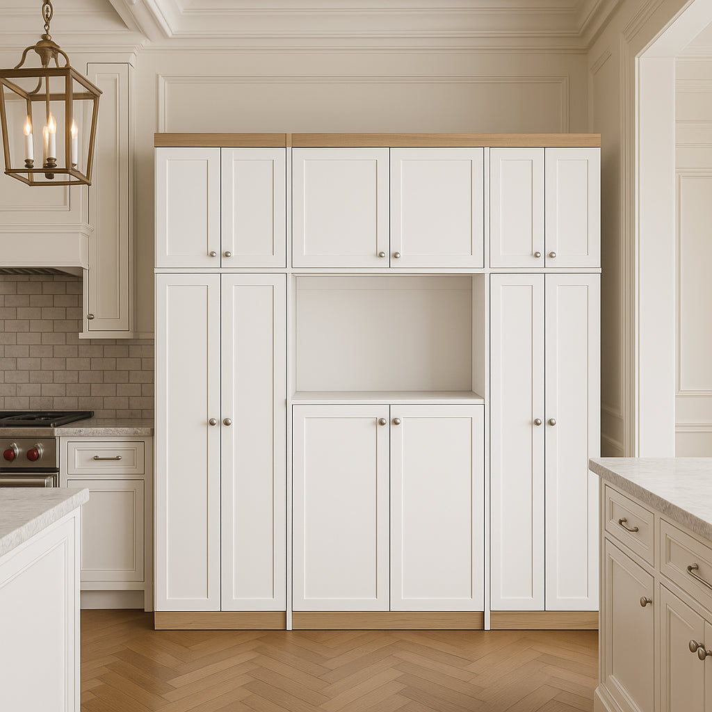 Inval Kitchen Storage Utility Cabinet in White and Vienes Oak, 3-Piece