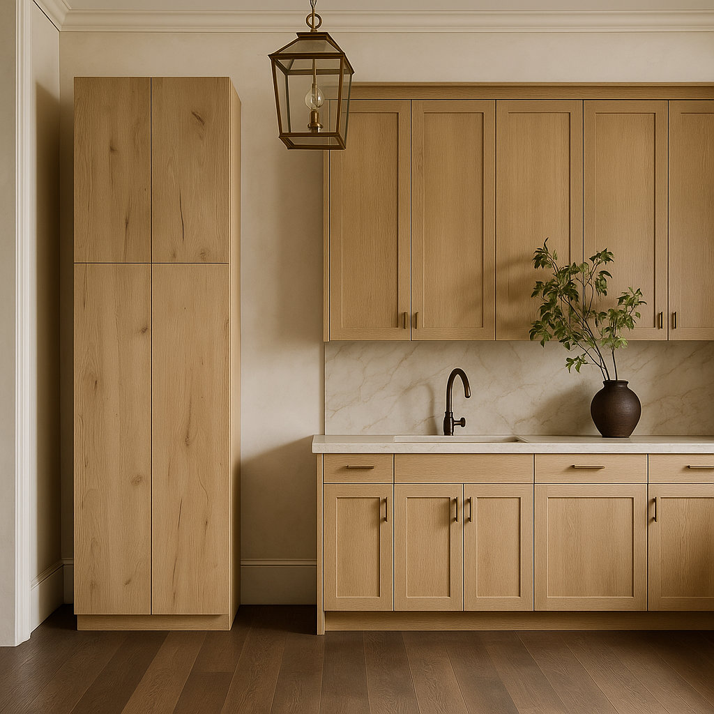 Cambridge Radiance Ready-to-Assemble Slab Pantry Kitchen Cabinet, Light Oak, 24x24x84 in.