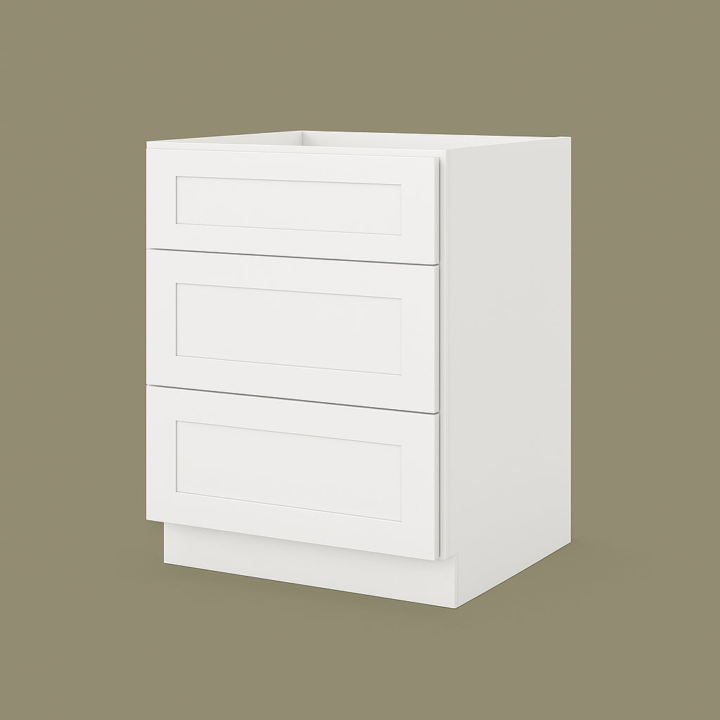 RoomyLife Ready-to-Assemble Shaker White Drawer Base Cabinet with 3 Drawers