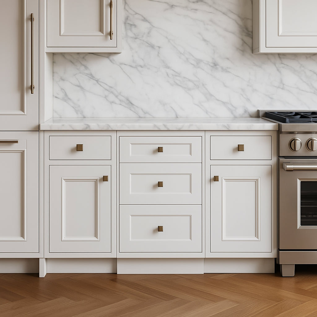 RoomyLife Ready-to-Assemble Shaker White Drawer Base Cabinet with 3 Drawers