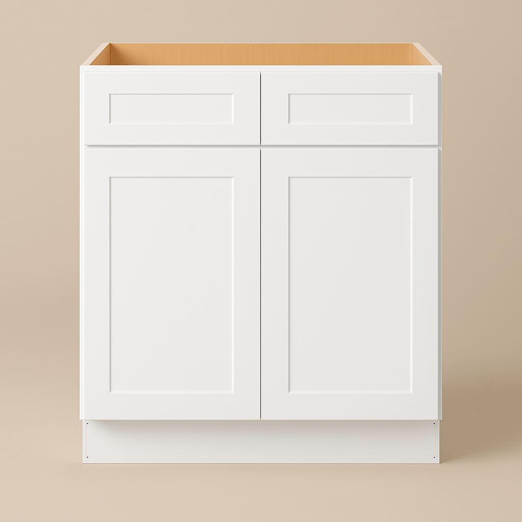 HOMEIBRO Shaker White Plywood Sink Base Cabinet - 30-in W x 24-in D x 34.5-in H