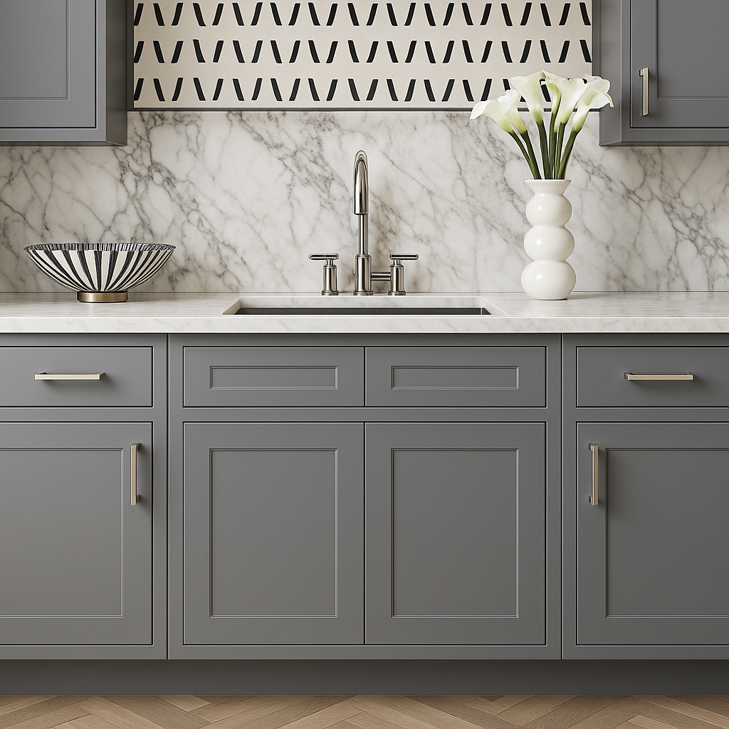 HOMEIBRO Newport Sink Base Grey 2-Door Cabinet - Shaker Style, 30 in. W x 24 in. D x 34.5 in. H