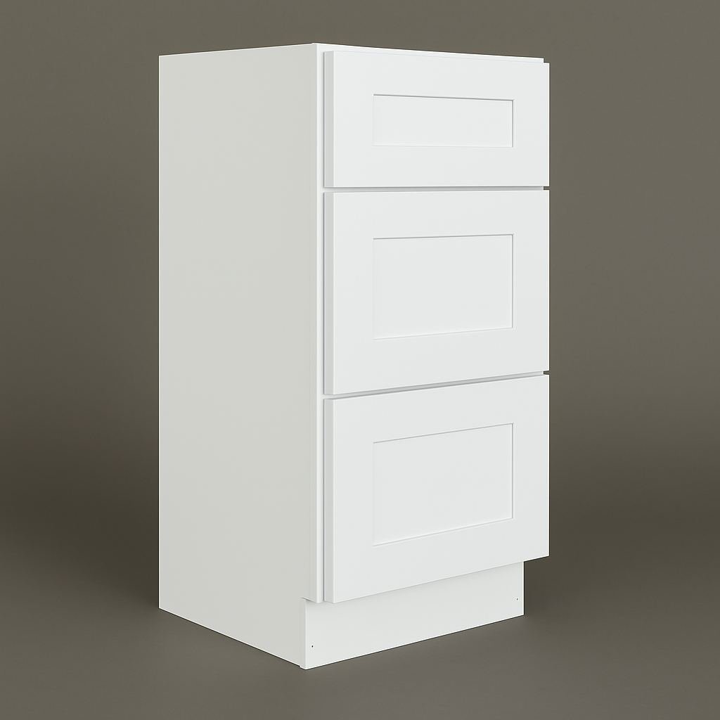 Plywell Ready to Assemble Shaker Base Cabinet with 3 Drawers, White