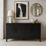 Runesay Black Retro Kitchen Cabinet Sideboard - 60 in. W x 16 in. D x 33 in. H