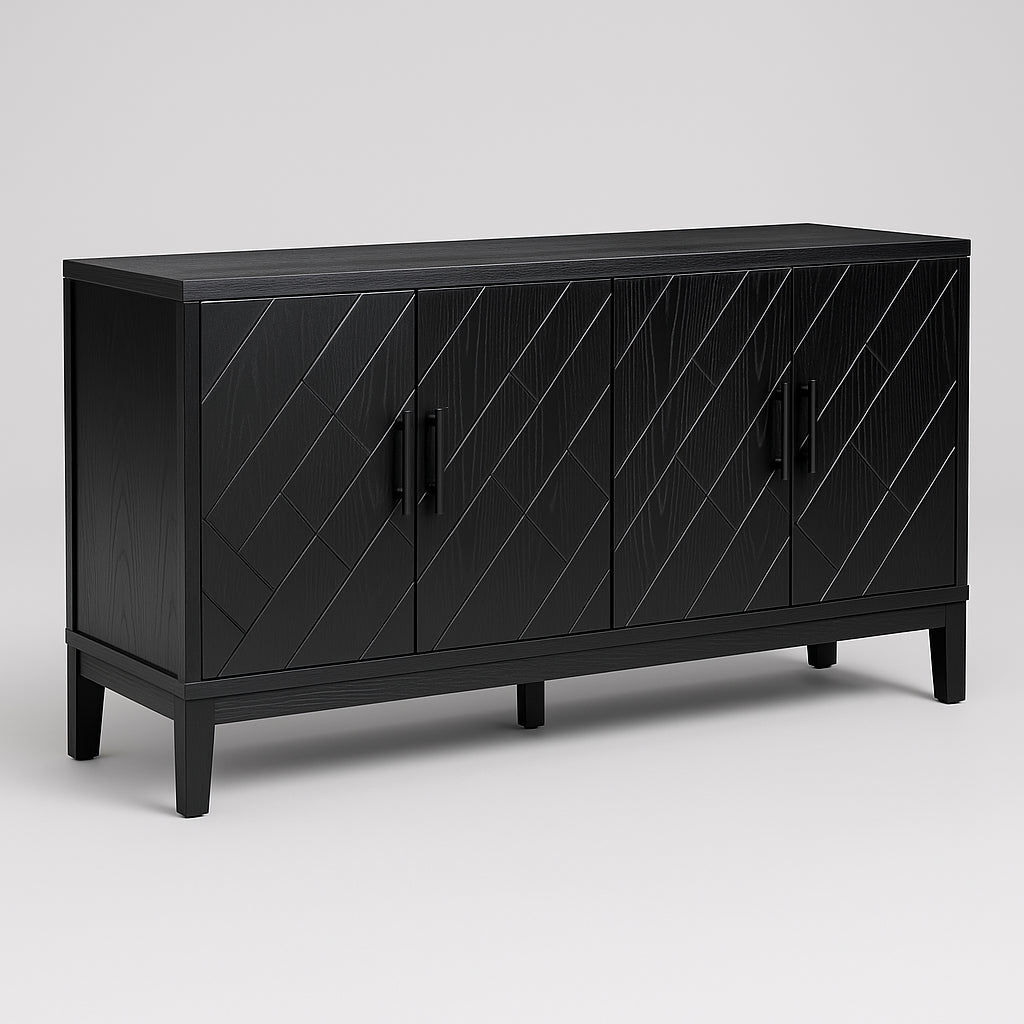 Runesay Black Retro Kitchen Cabinet Sideboard - 60 in. W x 16 in. D x 33 in. H