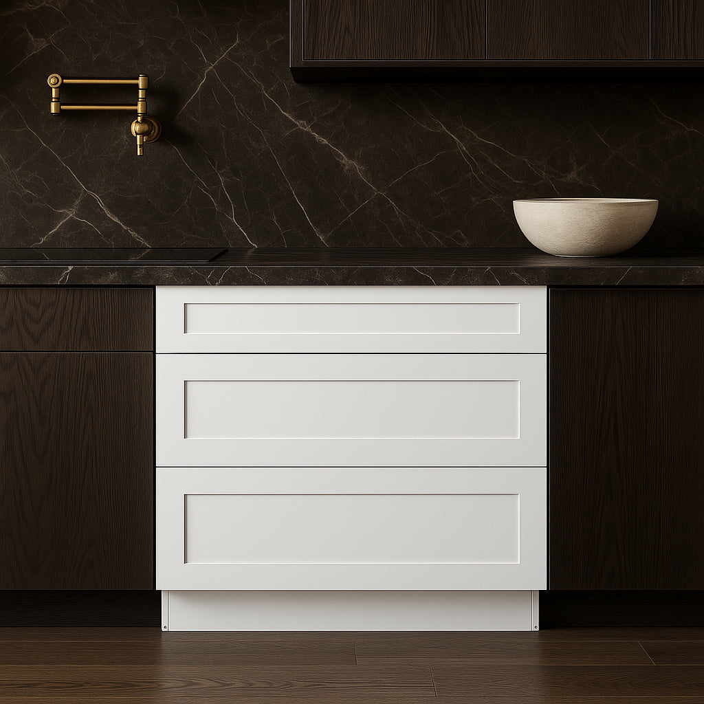 HOMLUX Ready-to-Assemble Shaker White Kitchen Cabinet with 3 Drawers