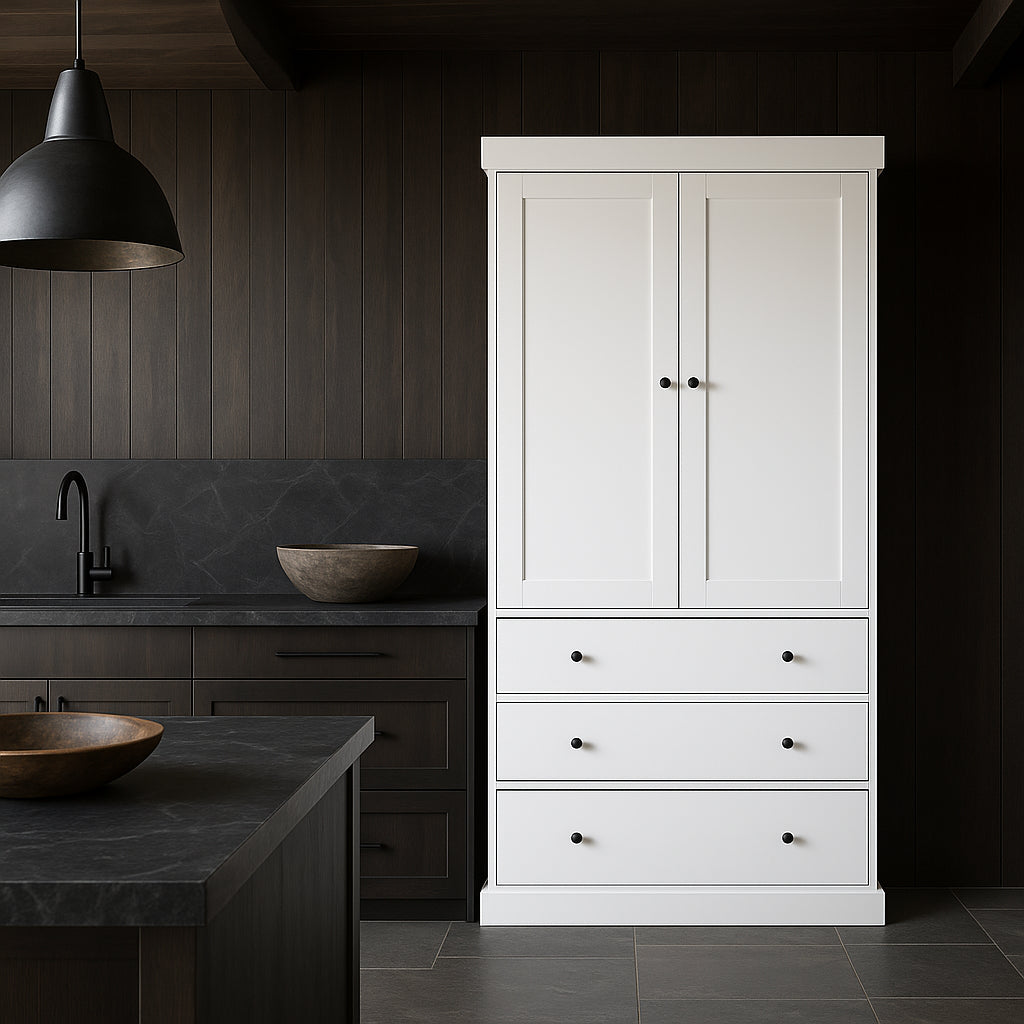 Adrinfly White MDF Kitchen Cabinet with Adjustable Shelves and Drawers