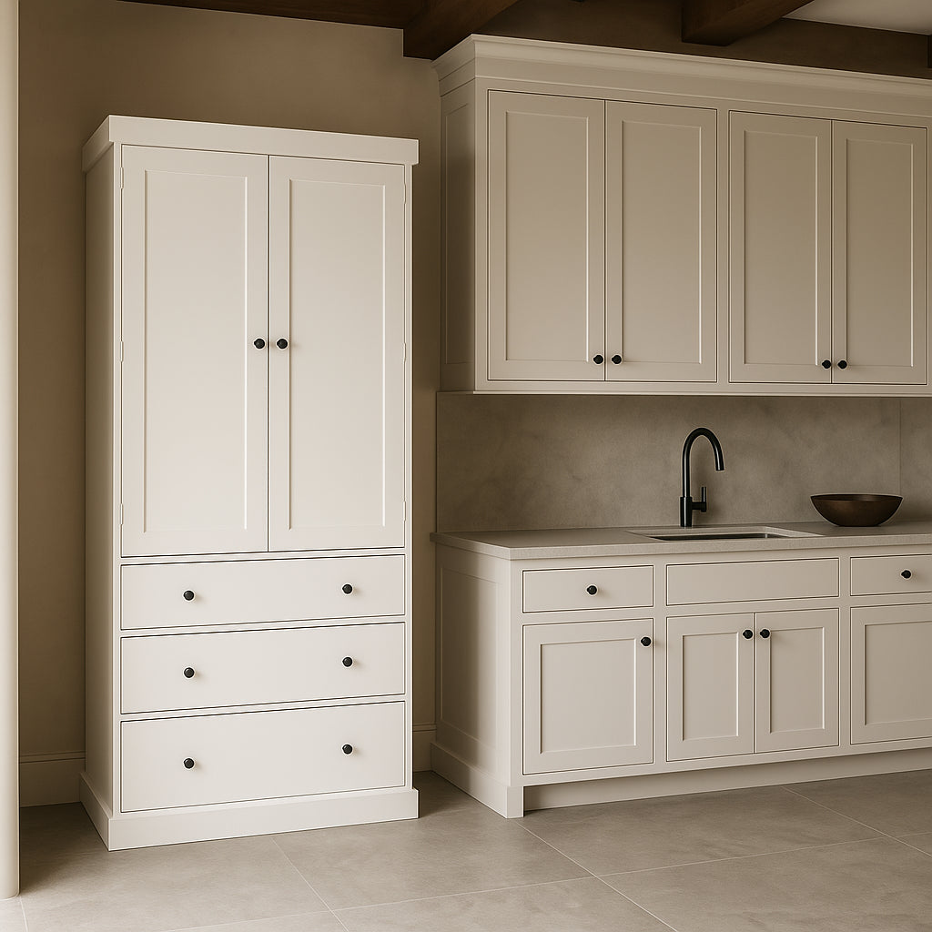Adrinfly White MDF Kitchen Cabinet with Adjustable Shelves and Drawers