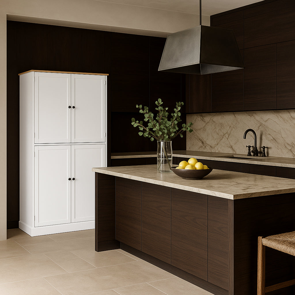 Aoibox Freestanding Kitchen Pantry Cabinet in White with Drawers and Shelves