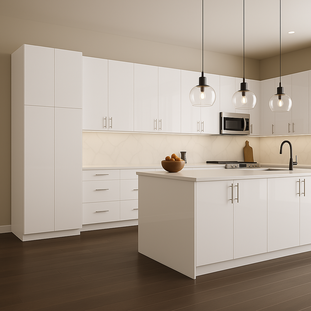 Cambridge Radiance Ready-to-Assemble Slab Pantry Kitchen Cabinet in White Gloss