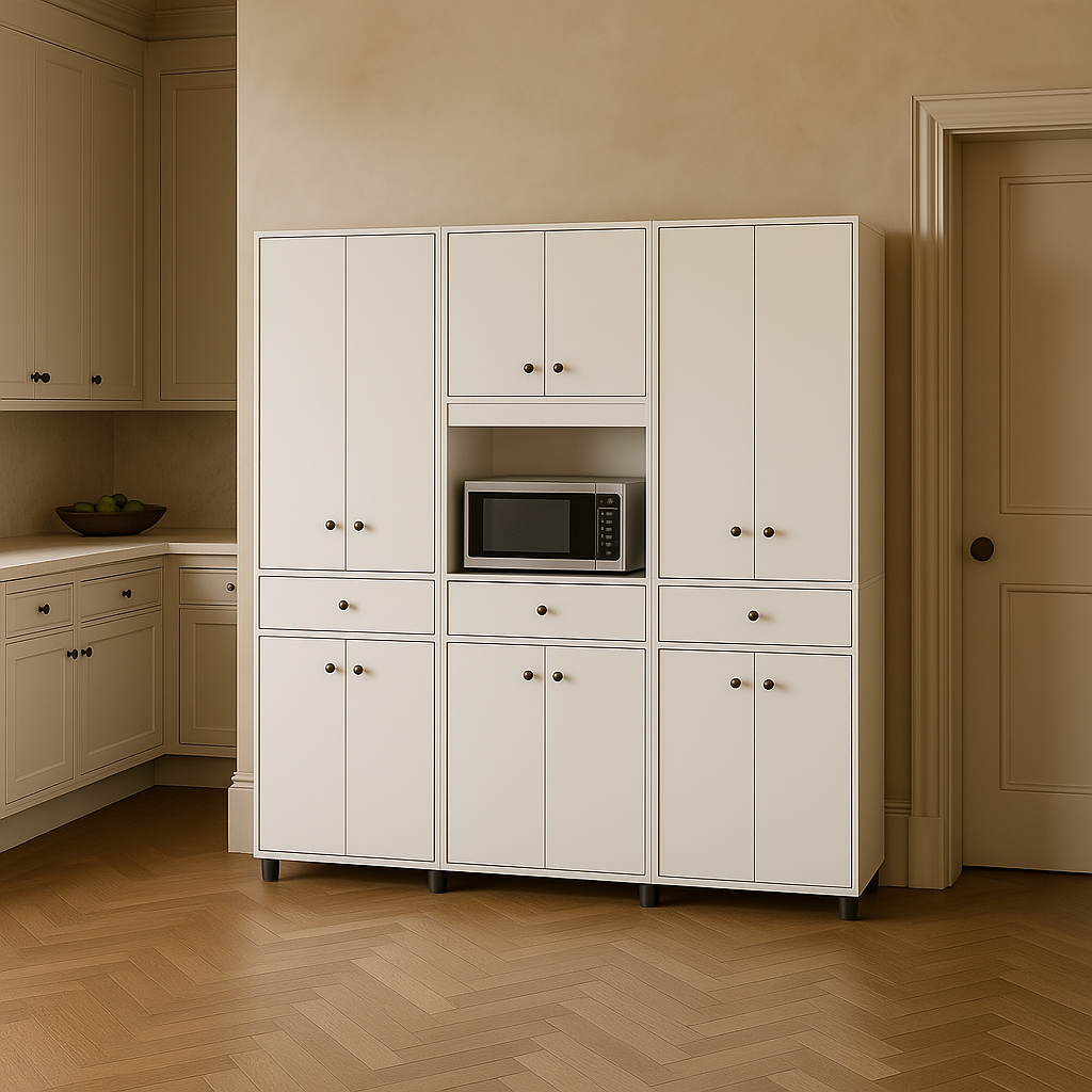 Inval Ready to Assemble Kitchen Storage Utility Cabinet, White, 3-Piece