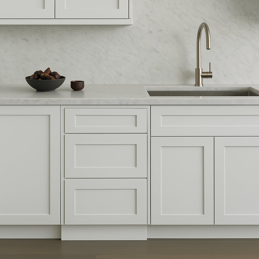 Bremen Cabinetry Shaker Base Drawer Cabinet with 3 Drawers in White