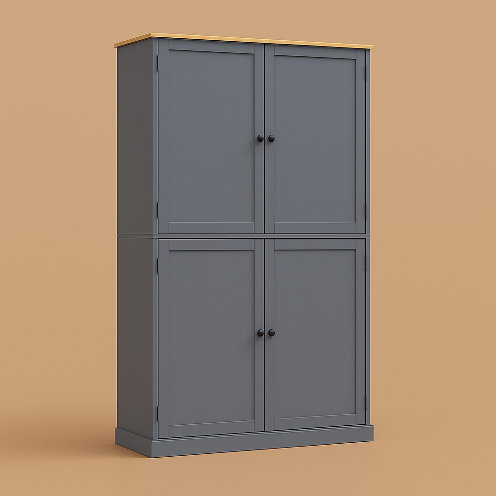 Adrinfly Gray MDF Pantry Kitchen Cabinet with Drawers and Shelves