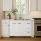 Adrinfly Base Double Door Cabinet with Three Drawers, Ready to Assemble