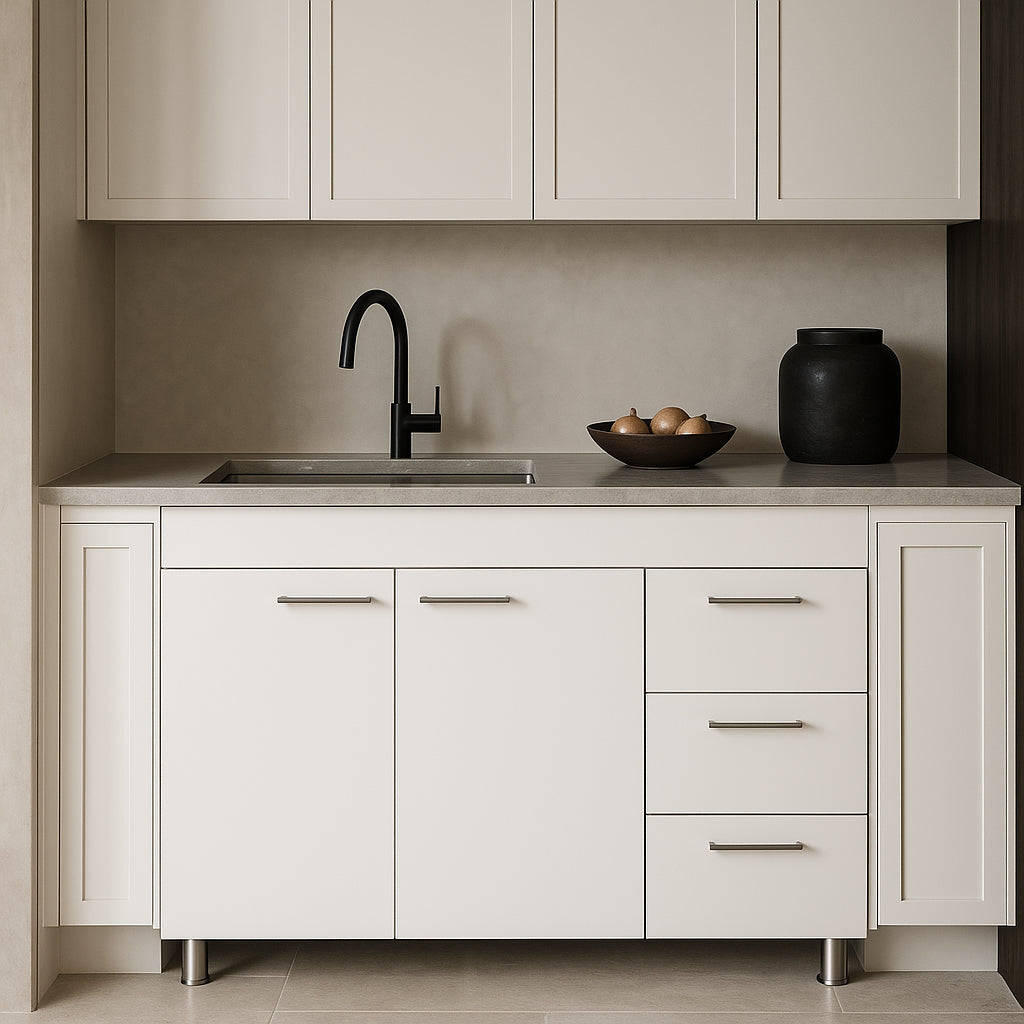 Adrinfly Base Double Door Cabinet with Three Drawers, Ready to Assemble