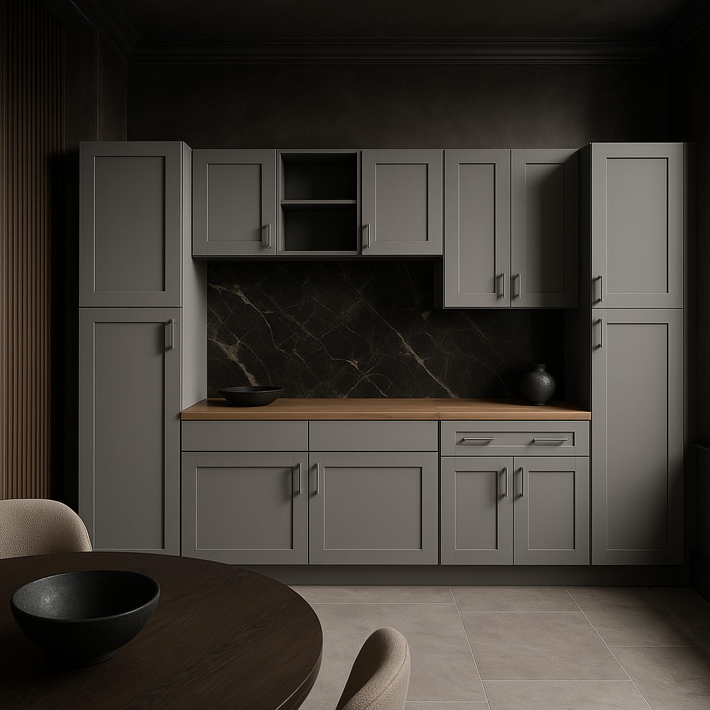 MILL'S PRIDE Richmond Vesuvius Gray Kitchen Cabinet Set - 132 in W x 24 in D x 90 in H