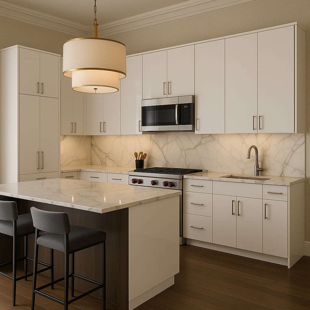Cambridge Radiance White Gloss Slab Wall Kitchen Cabinet, 12x12x30 Inches