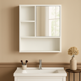 Basicwise Wall Mount Bathroom Mirrored Storage Cabinet with Adjustable Shelves, White