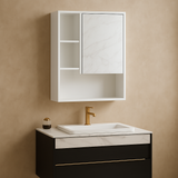 Basicwise Wall Mount Bathroom Mirrored Storage Cabinet with Adjustable Shelves, White