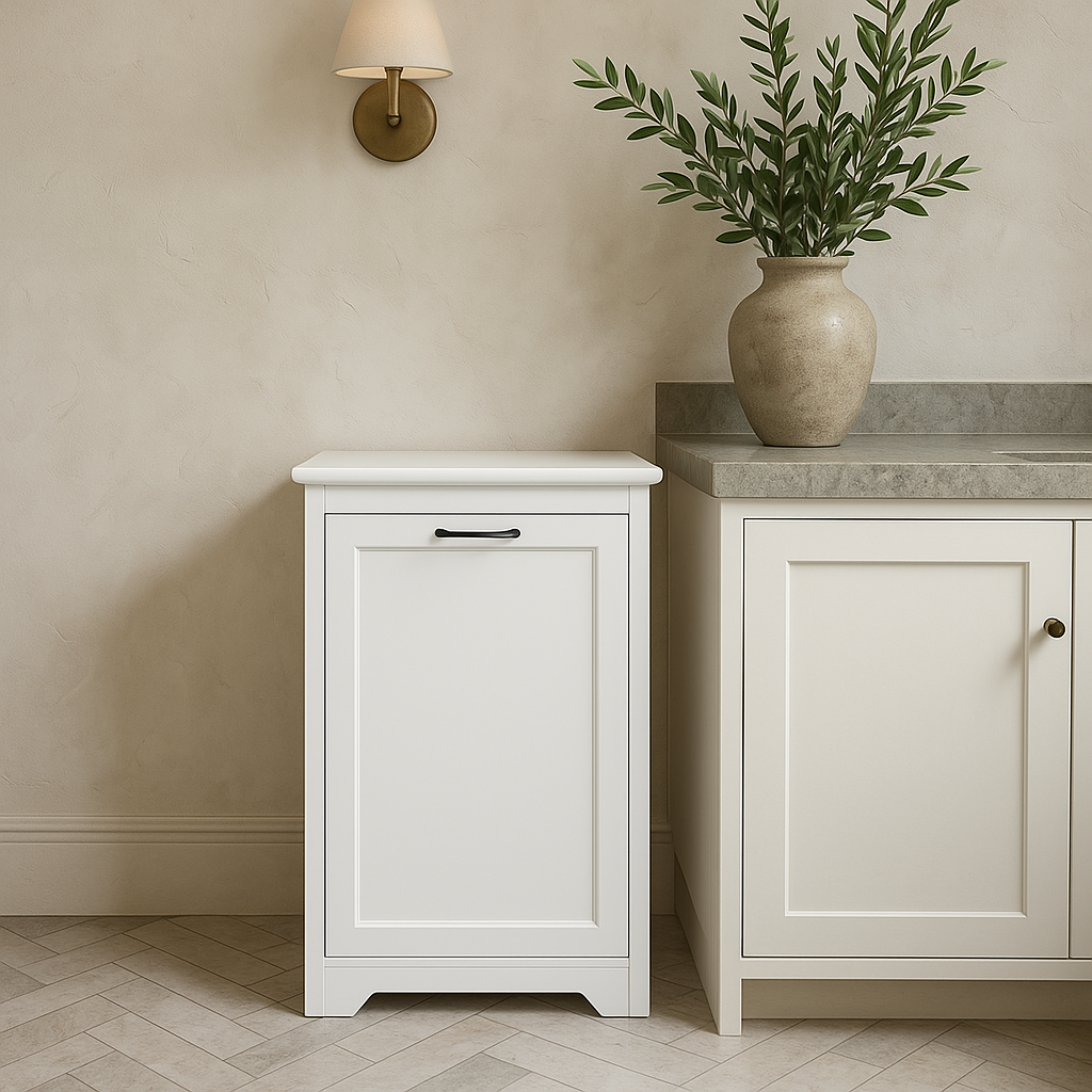 Numhew Base Trash Can Cabinet in White with Adjustable Tilted Angles