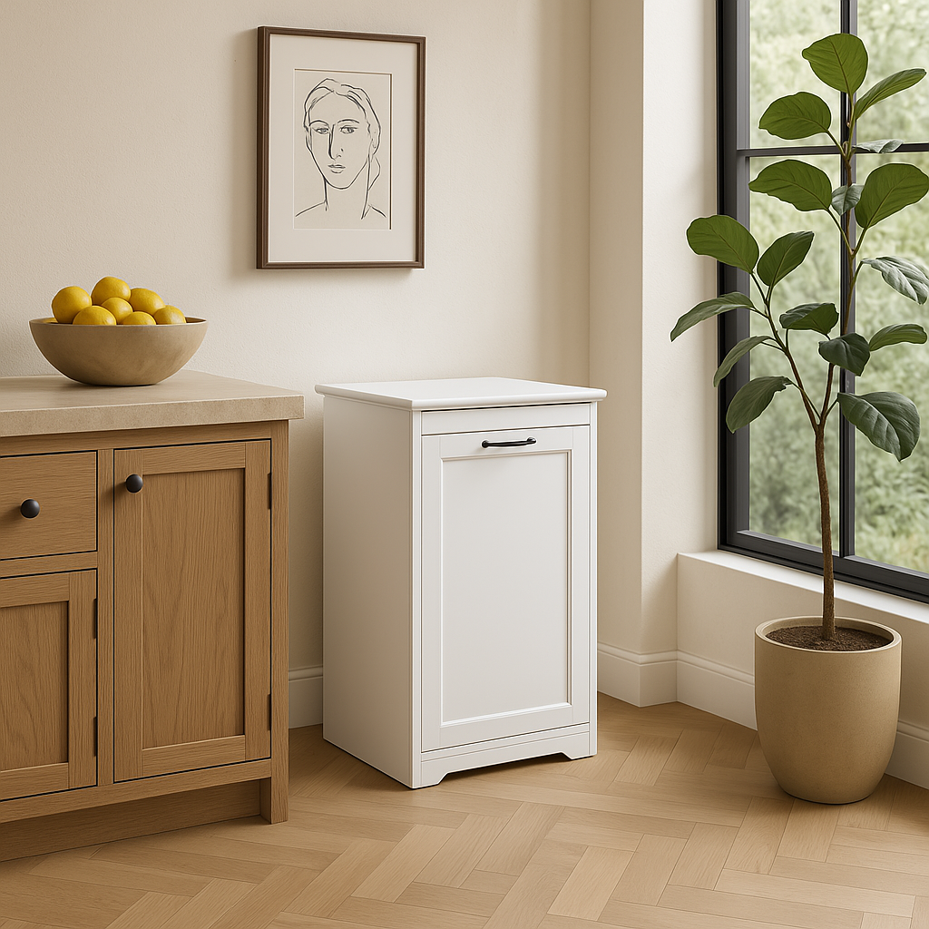 Numhew Base Trash Can Cabinet in White with Adjustable Tilted Angles