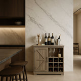FUNKOL Gray MDF Sideboard with Barn Wood Cabinet Door and Wine Racks