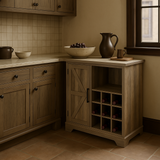 FUNKOL Gray MDF Sideboard with Barn Wood Cabinet Door and Wine Racks
