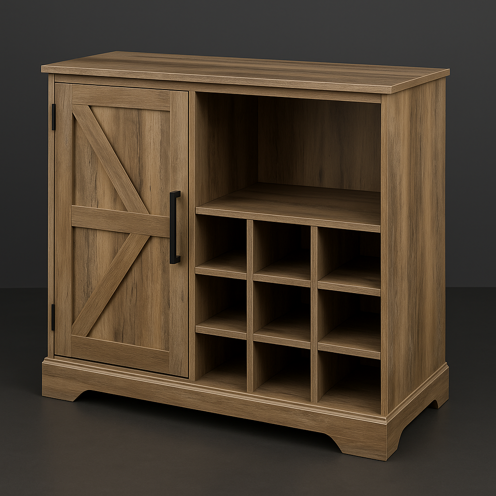 FUNKOL Gray MDF Sideboard with Barn Wood Cabinet Door and Wine Racks