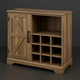 FUNKOL Gray MDF Sideboard with Barn Wood Cabinet Door and Wine Racks
