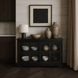 Tileon Black Kitchen Storage Cabinet Stand Cupboard With Glass Door